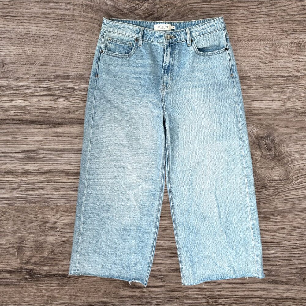 Hidden Jeans Wide Leg Cropped Light Wash High Rise 100% Cotton Raw Hem 29 - Picture 2 of 6